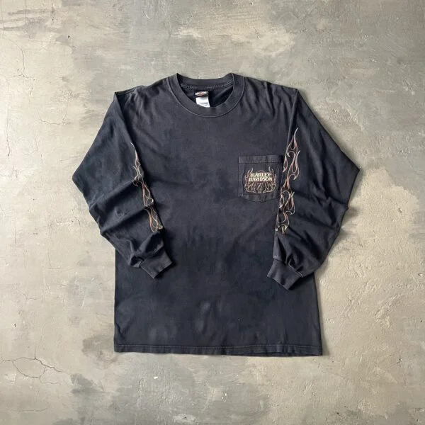 Harley-Davidson Flame Sleeve Pocket Long Sleeve 2000s Sunfaded