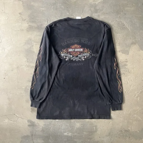 Harley-Davidson Flame Sleeve Pocket Long Sleeve 2000s Sunfaded