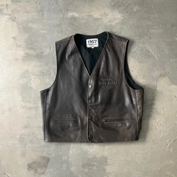 Made in Italy Genuine Leather Biker Vest 1990s Harley Style