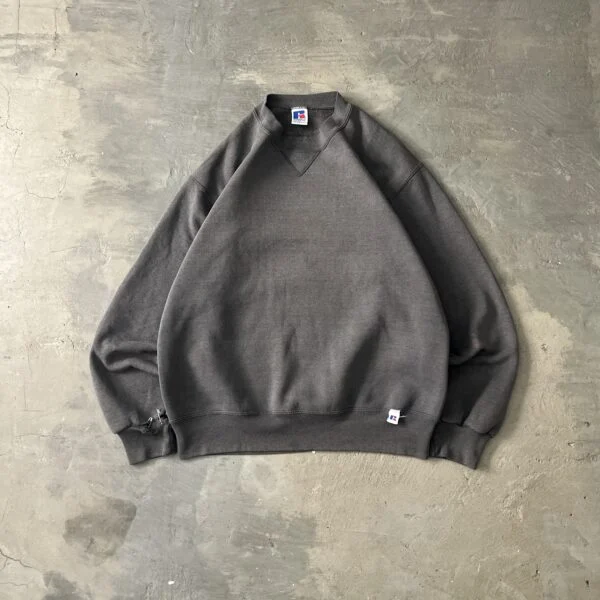 Russell Athletic 1990s Made in USA Blank Crewneck Sweatshirt Faded Grey Safety Pin Distressed