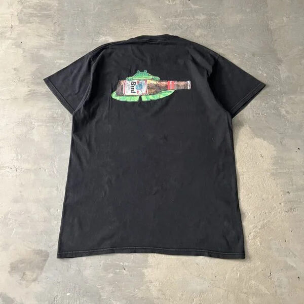 Budweiser Frog T-Shirt 1990s Black Promo Tee Bud Frog Bottle Graphic