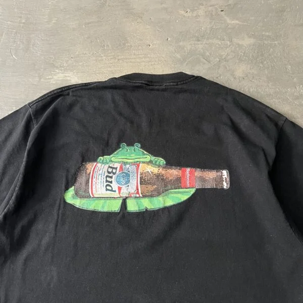 Budweiser Frog T-Shirt 1990s Black Promo Tee Bud Frog Bottle Graphic