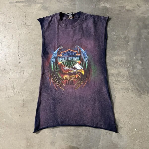 Harley-Davidson “Harley Haven” Virginia Beach Eagle Graphic Tank Tee Vintage 2000s – Cut Sleeves, Sunfaded