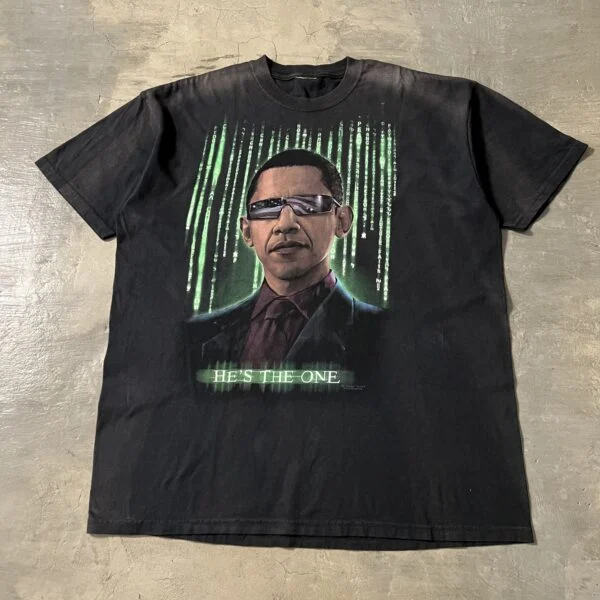“He’s The One” Obama Matrix Parody Graphic Tee Vintage 2000s – Sunfaded