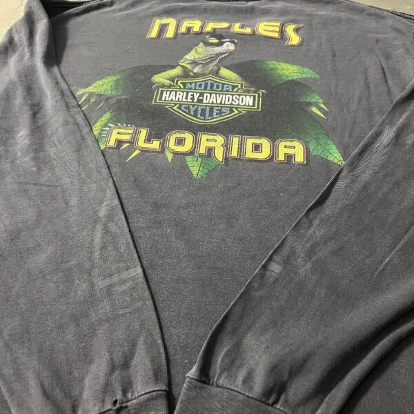 “Naples, Florida” – Vintage 2000s Harley-Davidson Long Sleeve Tee, Distressed Faded Black
