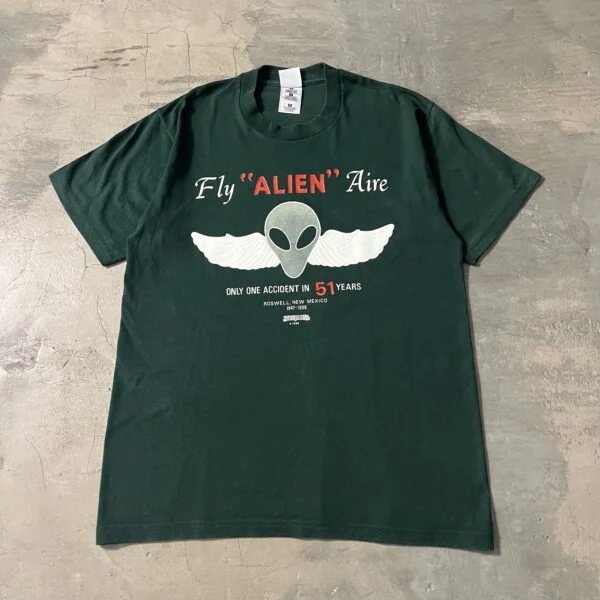 “Fly Alien Aire” – Vintage Late 1990s Roswell Novelty Tee, Forest Green